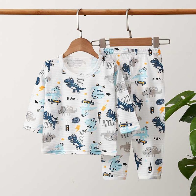 Bộ dài tay cotton sợi tre hàng quảng châu cho bé 8-23kg