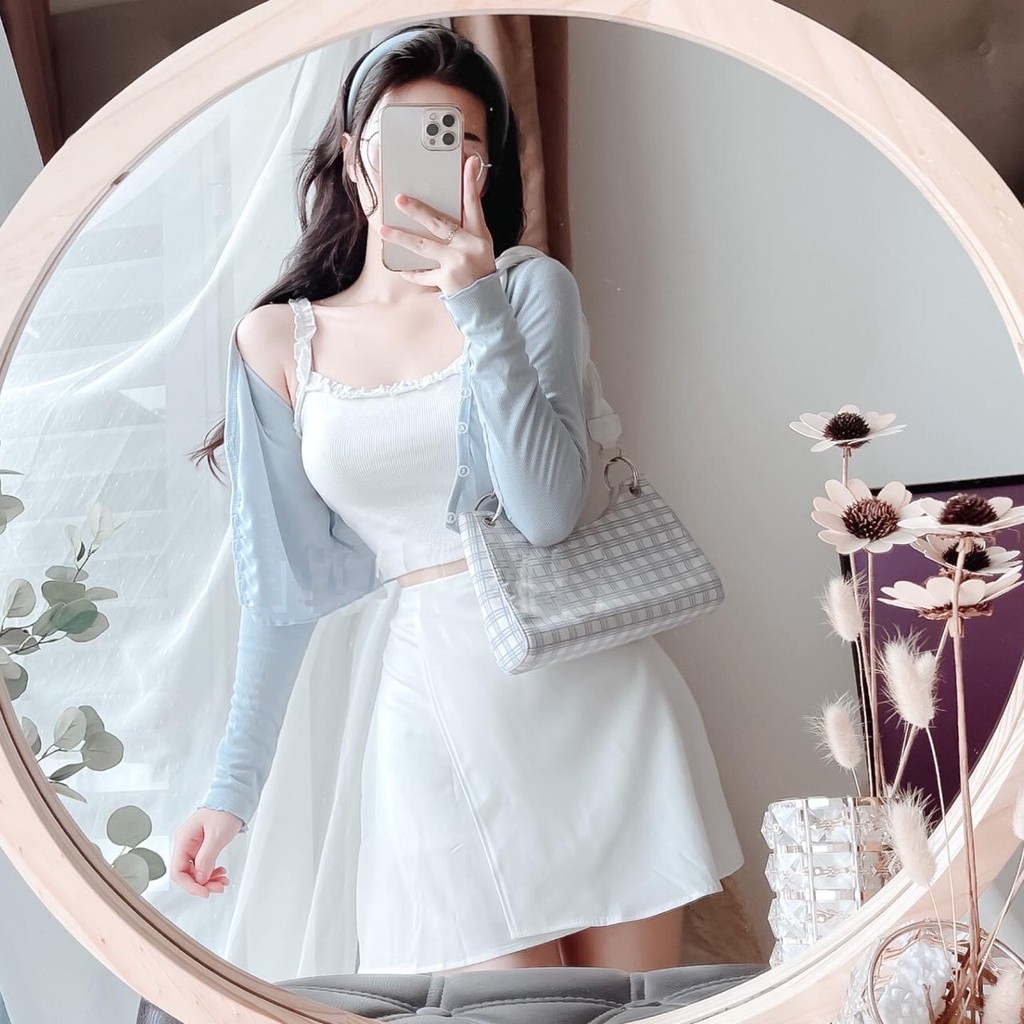 Set 3 Món Cardigan Chân Váy PEONYB Nữ [FREESHIP] Bộ đồ áo quây jacket thun tăm dáng ôm body bánh bèo tiểu thư Ulzzang