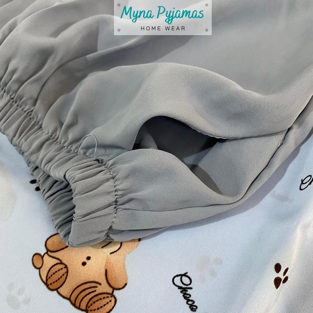 Bộ đồ ngủ tay ngắn quần dài in 3D chất lụa cao cấp MYNA PYJAMAS