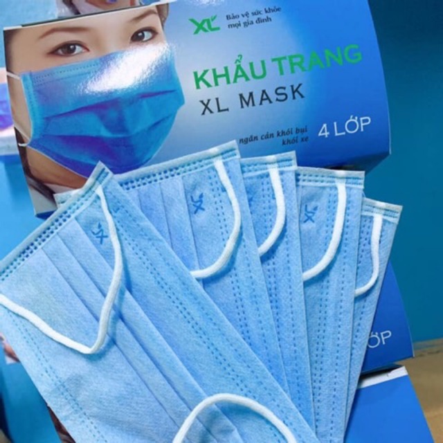 Khẩu trang 4 lớp xanh Xuân Lai hộp 50 cái lọc bụi và vi khuẩn