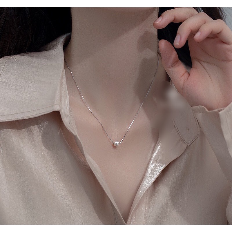 dây chuyền bạc ta 925 kết hợp mặt ngọc trai nhân tạo phụ kiện trang sức đẹp