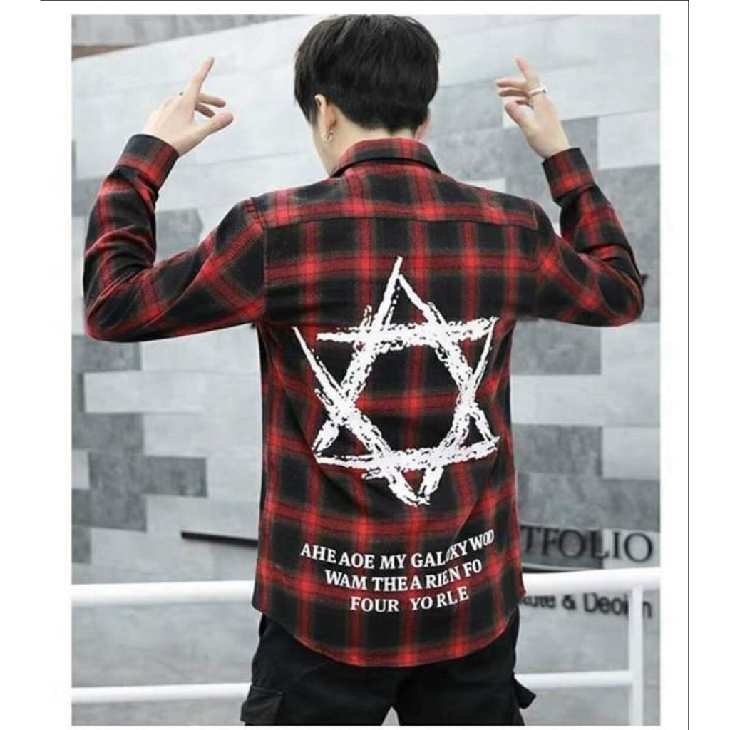 Áo khoác sơ mi caro UNISEX in hình NGÔI SAO Hàn Quốc