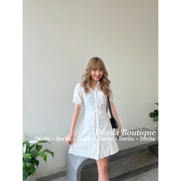 Váy sơ mi đũi trắng buộc, Đầm sơ mi CUT OUT lưng Hàn Quốc | BigBuy360 - bigbuy360.vn