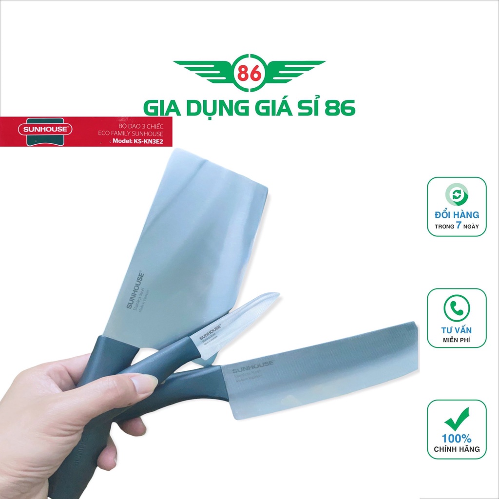 Bộ dao 3 chiếc Eco Family Sunhouse KS-KN3E2- bộ dao siêu tiện lợi, hàng chính gãng