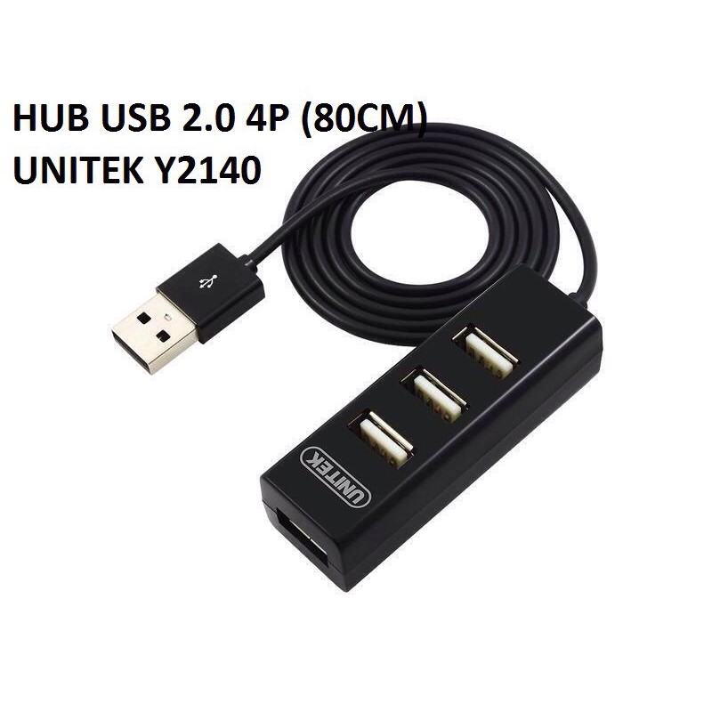 Hub USB bộ chia cồng usb từ 1 ra 4 cổng UNITEK Y2140 USB 2.0 dây dài 80cm