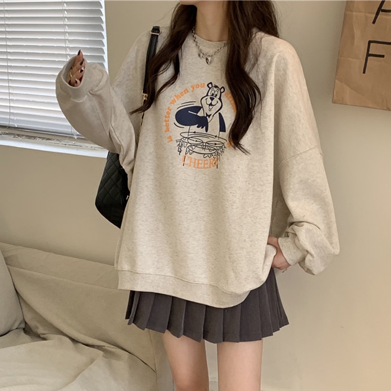 Áo Sweater Tay Dài In Họa Tiết Xinh Xắn Kiểu Hàn Quốc Cho Nữ | BigBuy360 - bigbuy360.vn