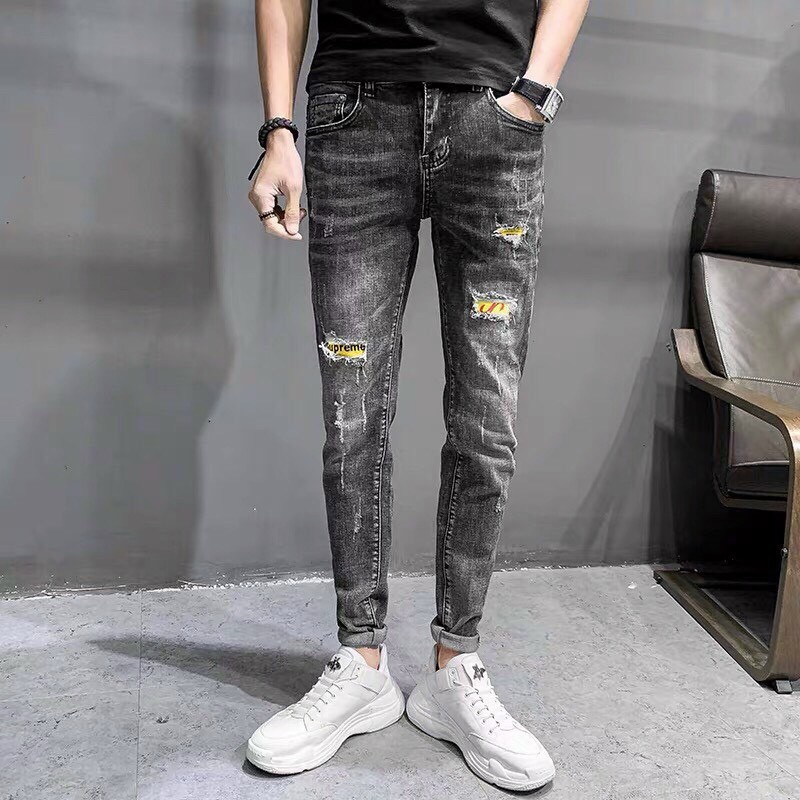 Quần jean nam rách Gấu 194 wass kiểu vải jeans co dãn, dày dặn form slimfit - 016