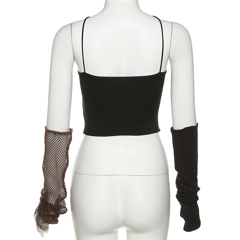 Ins Áo Tank Top Rỗng Phong Cách Phổ Biến Với Găng Tay Rỗng Gợi Cảm Cho Nữ