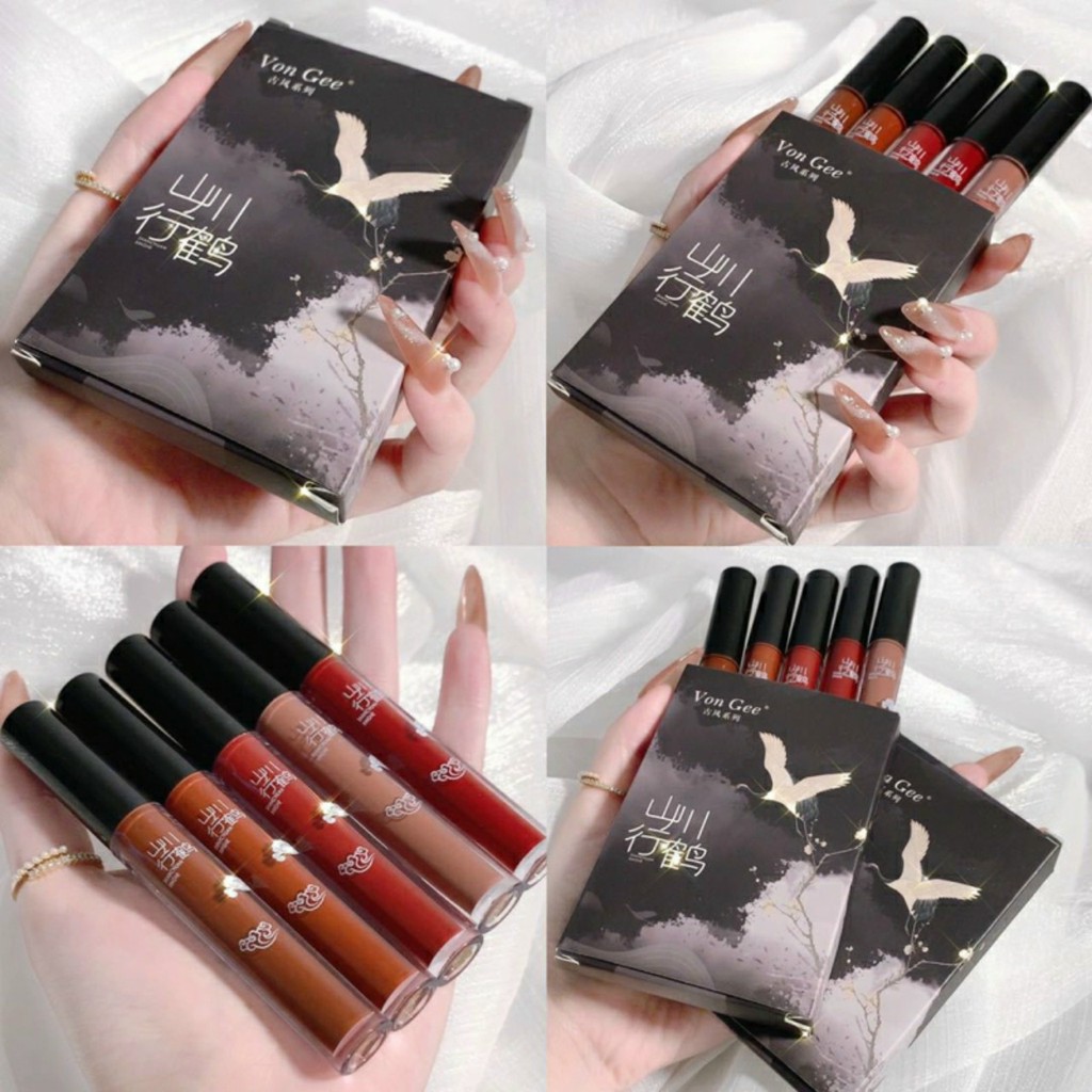 Set Son Cổ Trang Vongee Hộp Màu Đen - Set Son Cổ Trang Màu Đỏ- Set Son Đẹp