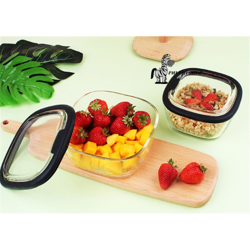 Hộp thủy tinh cao cấp nắp thủy tinh viền silicone đen Lock&Lock Oven Glass Line 540ml LLG951