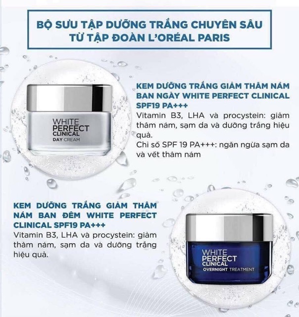 Bộ Đôi Kem Dưỡng Trắng Mịn & Bảo Vệ Da Toàn Diện Ngày Và Đêm White Perfect Clinical L'oreal