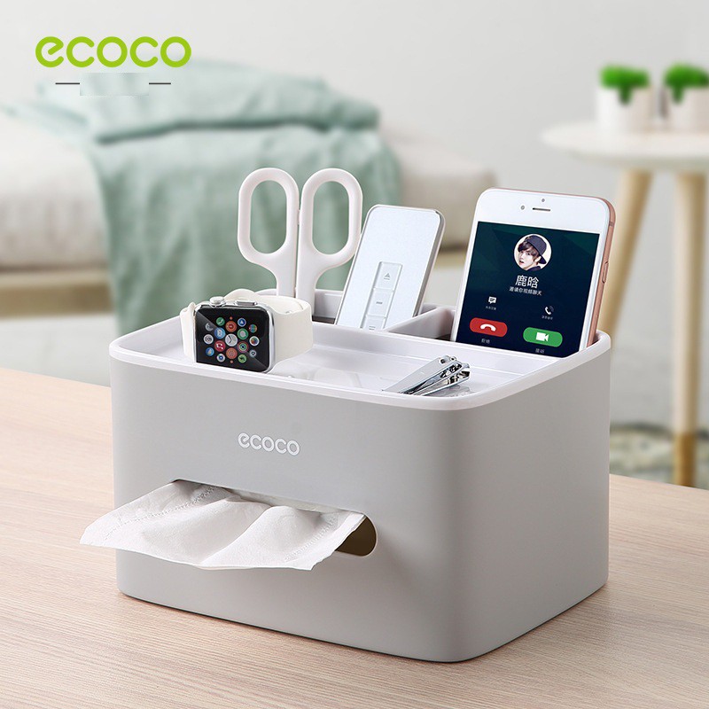 [ Hàng mới]Hộp đựng giấy vệ sinh để bàn có ngăn trên Ecoco-Rất tiện lợi để để các vật dụng lên trên