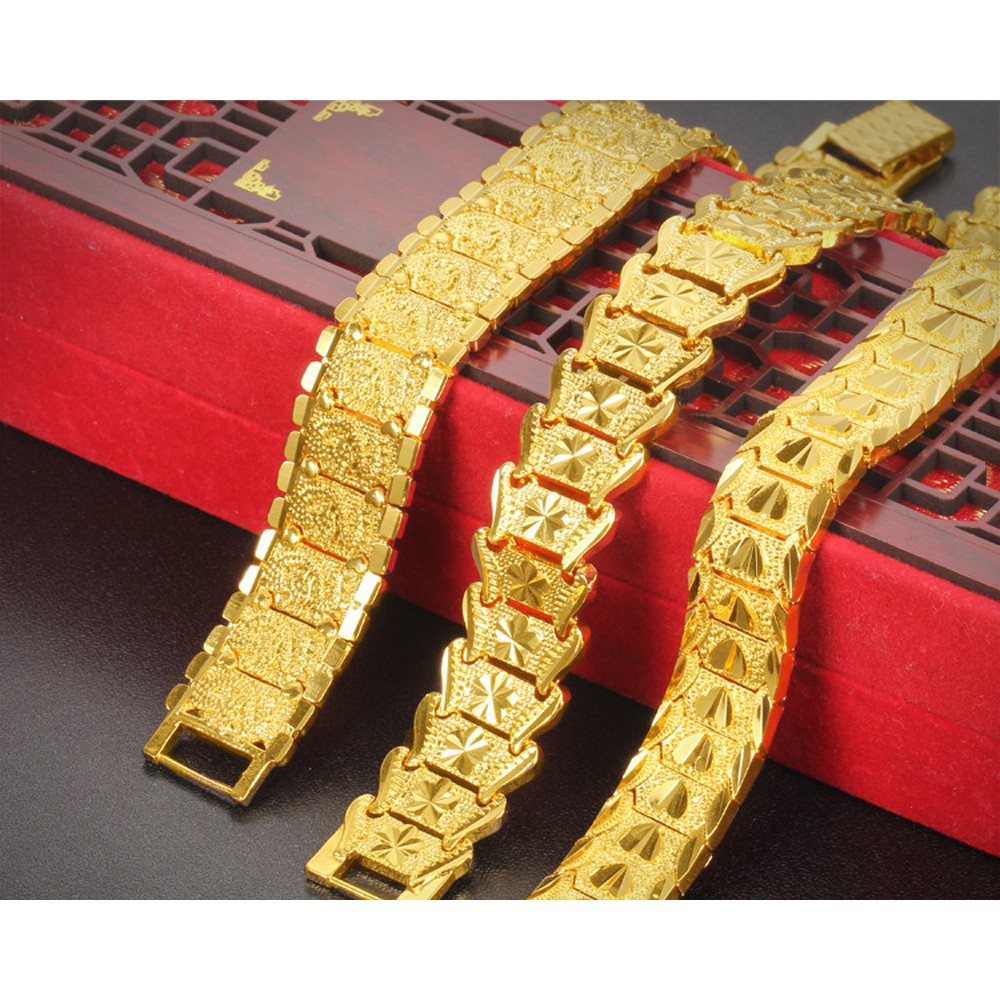 Lắc tay nam thời trang mạ vàng 18K đúc hoa văn rồng nổi - hàng chính hãng