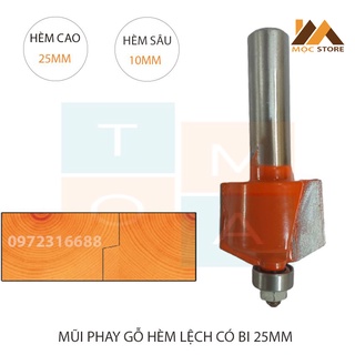 Mũi soi gỗ - mũi phay hèm lệch có bi 25mm cốt 12.7mm - mũi roter đánh hèm cửa hàng việt nam chất lượng cao