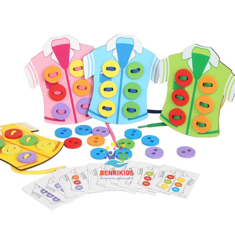 Bộ Tập Xâu Khuy Áo Bằng Gỗ Cho Bé (Bộ 2 Áo)