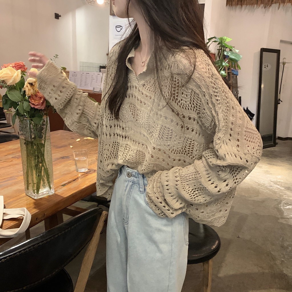 Áo Dệt Kim Nữ Dài Tay Cổ Tròn Thời Trang Hàn