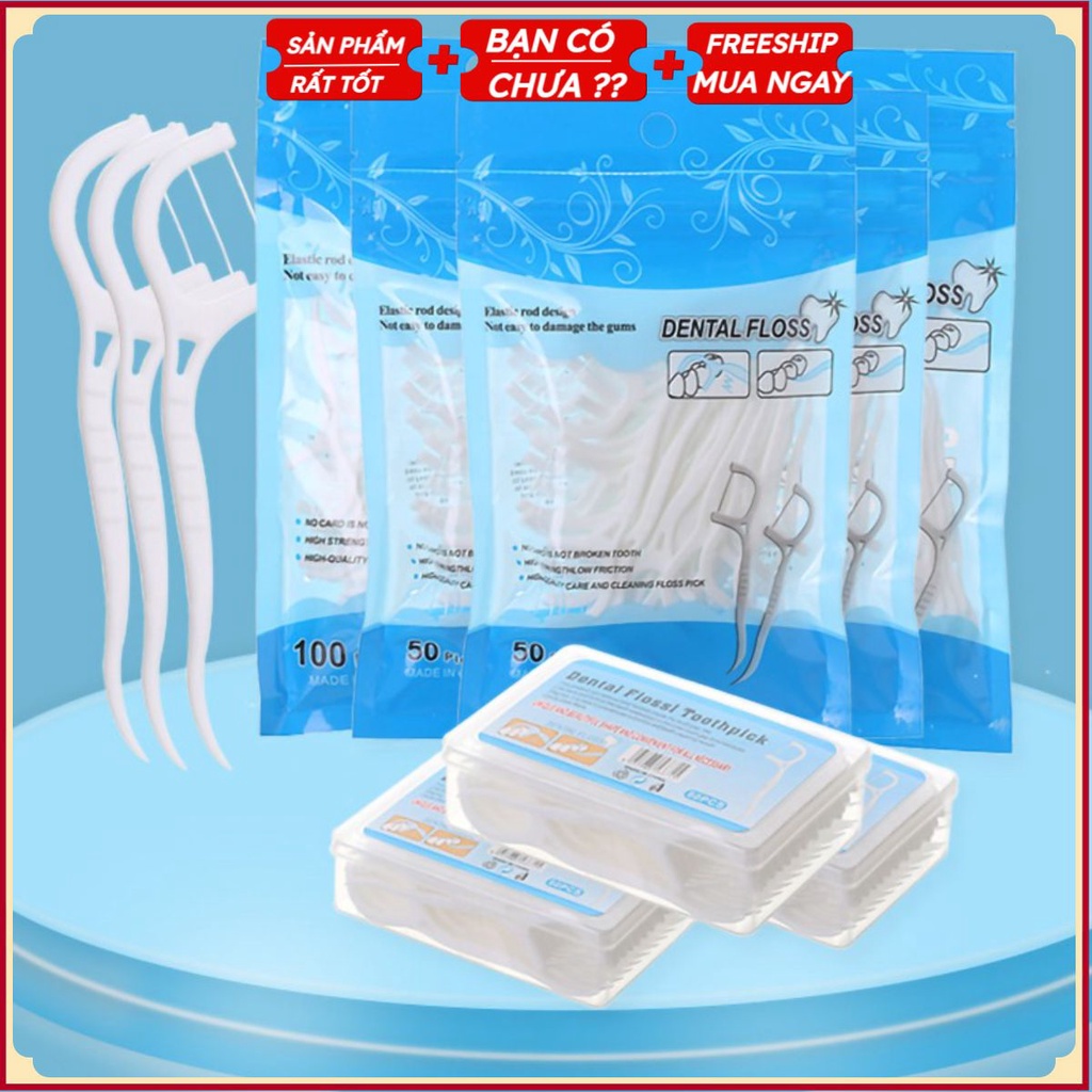 Set 50 / 100 Chỉ Nha Khoa 7.5cm Đảm Bảo An Toàn Răng Miệng .