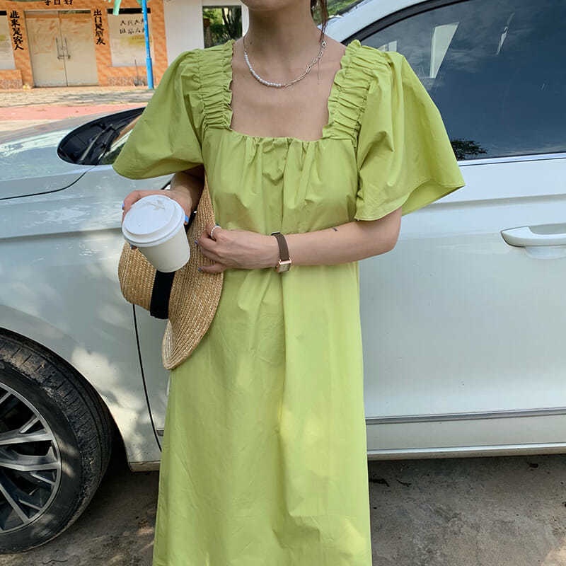 Đầm Tay Ngắn Cổ Vuông Thiết Kế Mới Xinh Xắn Thời Trang Dành Cho Nữ