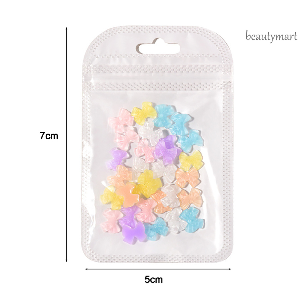 [Hàng mới về] Bộ 30 phụ kiện đính móng trang trí 3D hình nơ xinh xắn bằng nhựa resin nhiều màu sắc