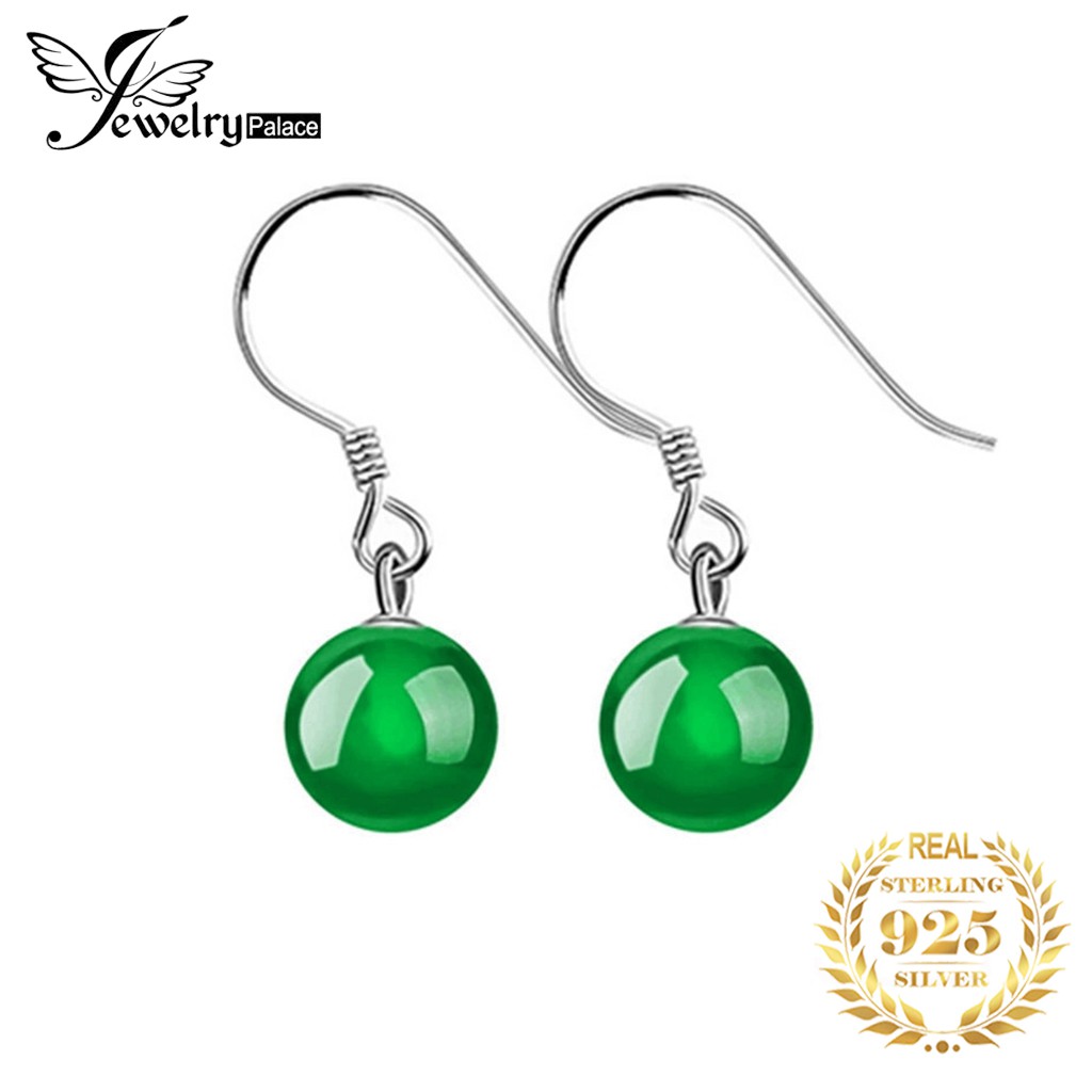 Bông tai bạc 925 dành cho phụ nữ màu xanh lá cây chalcedony ngọc bích móc tai đồ trang sức thời trang