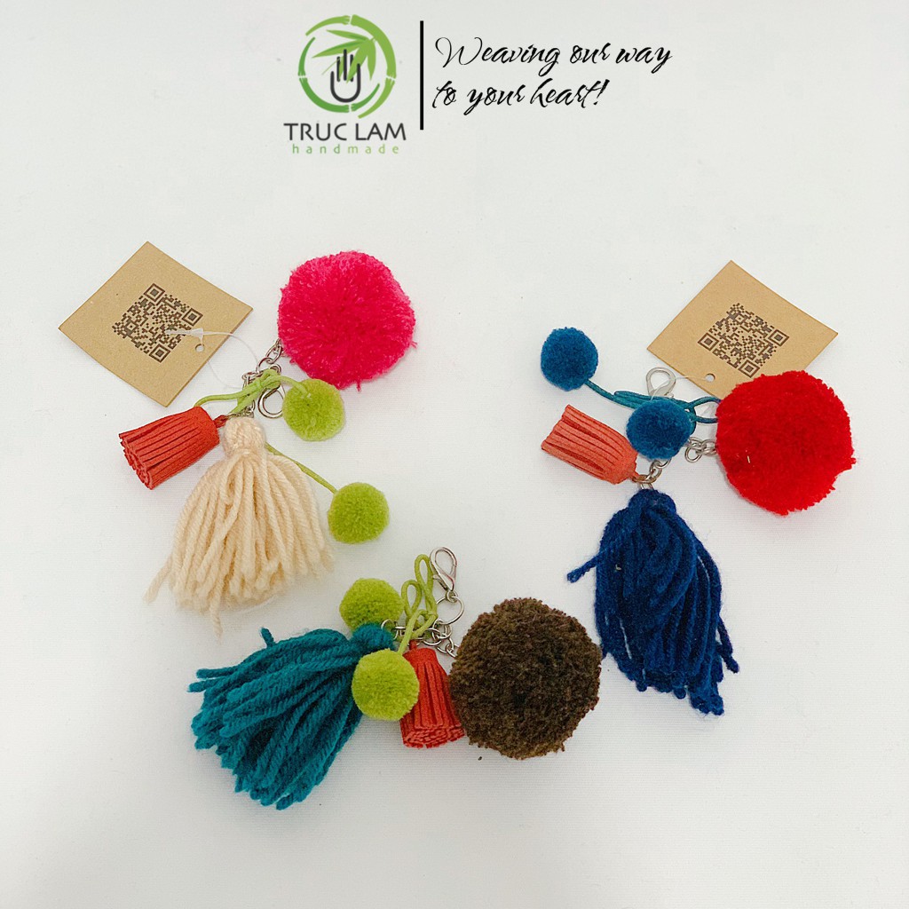 Móc Khóa Treo Túi Quả Bông Len Nhiều Màu Sắc - Trúc Lâm Handmade