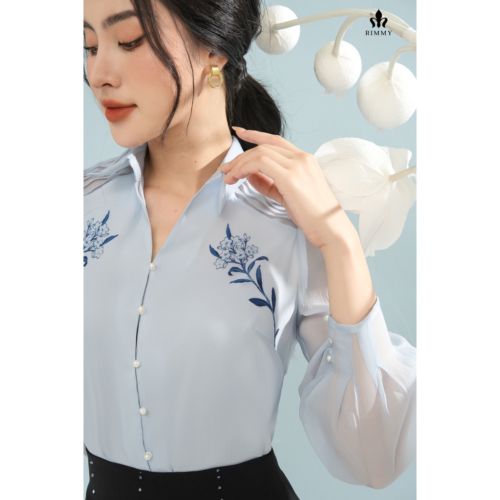 Áo sơ mi thiết kế xanh ghi Rosara shirt Rimmy