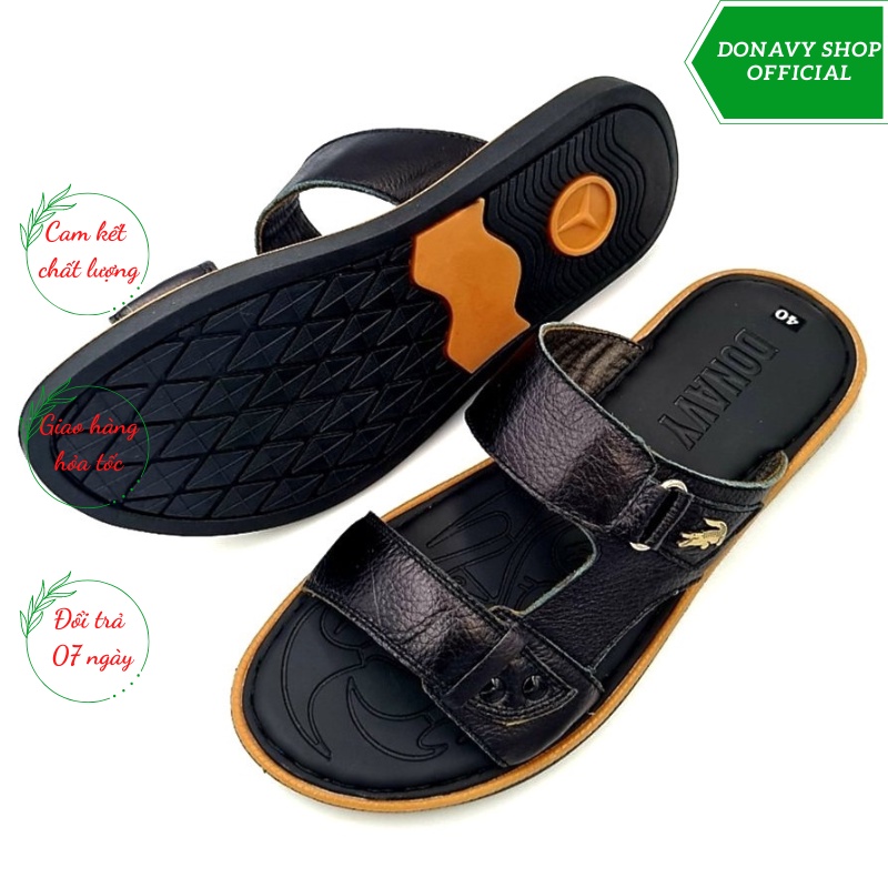 Dép Hai Quai Nam Da Bò 100% Đính Khoá Cá Sấu Chống Gỉ - May Quai Chắc Chắn Bao Bền D.2qcs