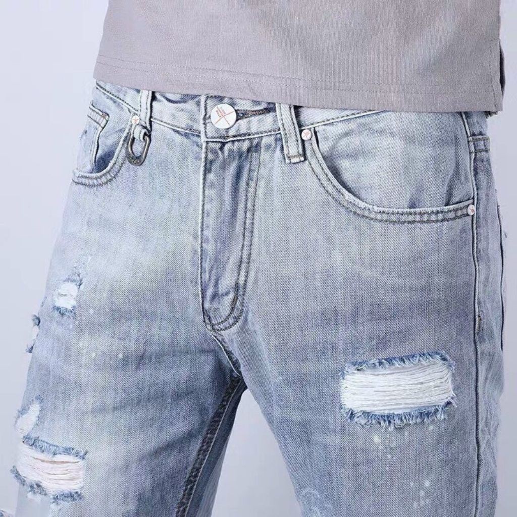 Quần jean Nam-Quần Bò Nam Wash Xanh Bạc Rách Gối Tinh Tế Sắc Sảo Y Hình | BigBuy360 - bigbuy360.vn