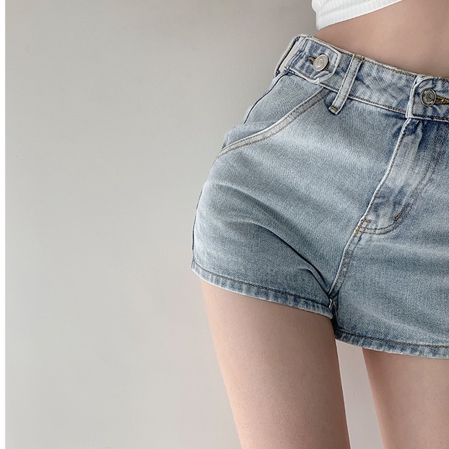 Cocory vn Quần Đùi Denim Lưng Cao Dáng Rộng Thiết Kế Xẻ Rách Cá Tính
