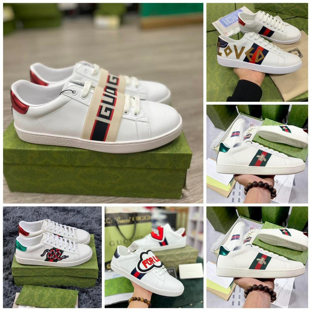 Giày Gucci Love,  Giày Thể Thao Gucci Chun + GC ong vàng rắn thêu Hàng Cao Cấp  Vanil Full Box Xanh