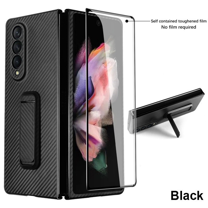[Z Fold 3]_Ốp lưng sợi Carbon 2 mặt + kính  có chân chống dựng cho Samsung Z Fold 3 5G chuẩn hàng xị