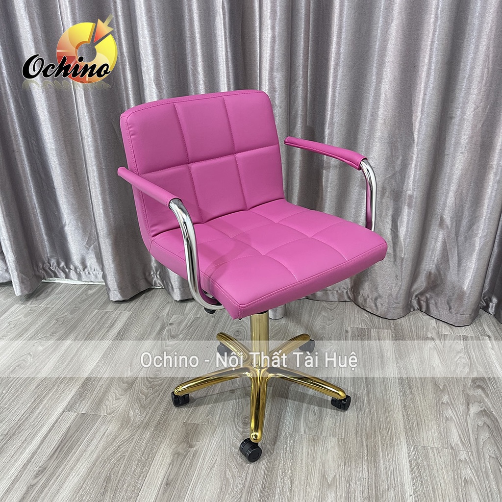 Ghế Trang Điểm Xoay Bánh Xe, Ghế Xoay Spa Chân Vàng Sao Cao Cấp Mẫu Tựa vịn tay inox Hiện Đại ( Hình Thật Shop Chụp)