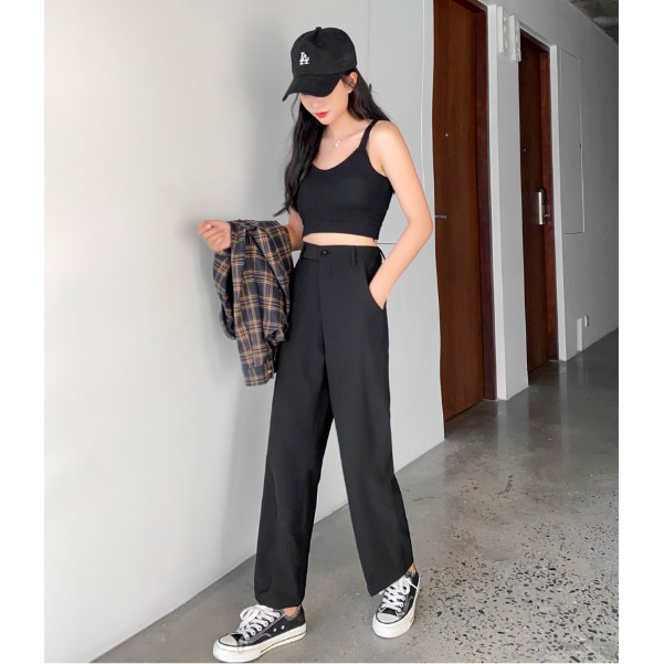 Quần vải suông ống rộng - Quần ống sớ nữ khuy cạp cao LE14 | BigBuy360 - bigbuy360.vn