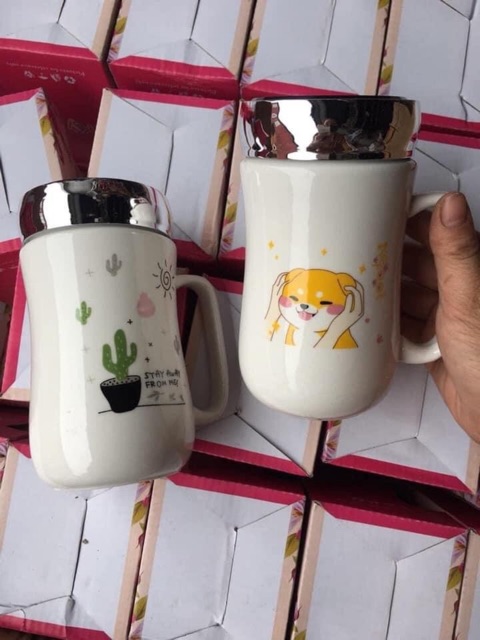 Cốc sứ giữ nhiệt nắp gương cao cấp