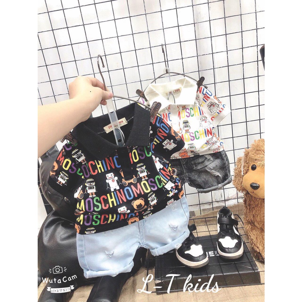 (Rẻ Nhất Tphcm) Set Áo Thun Cotton Tàu Cổ Bẻ + Quần Jean Dày Dặn Cho Bé Trai Đi Du Lịch