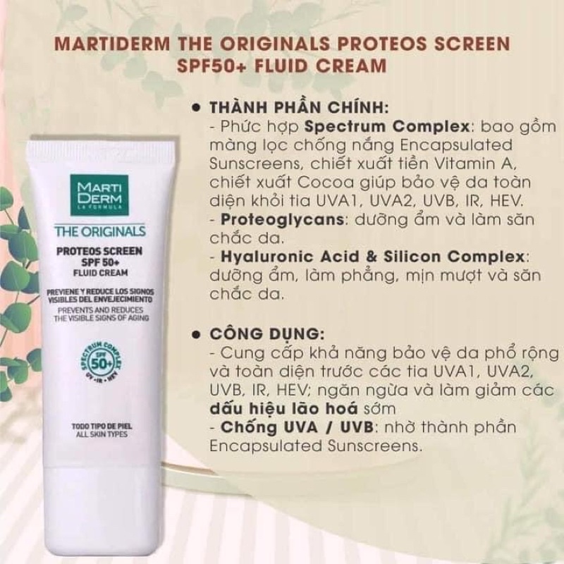 Kem chống nắng phổ rộng Martiderm The Originals Proteos Screen SPF50+ Fluid Cream