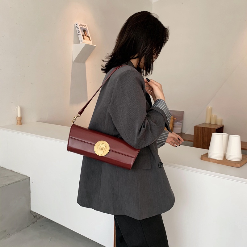 IELGY Túi Đeo Vai Màu Đen Có Khóa Phong Cách Pháp Thời Trang Cho Nữ