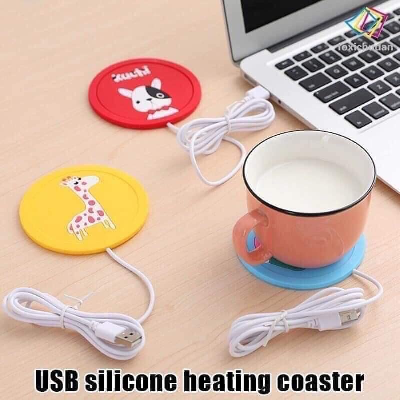 Đế lót ly cốc giữ nhiệt hâm nóng đồ uống nhiều mẫu chất liệu Silicone cổng USB 5V kiểu dáng hoạt hình dễ thương