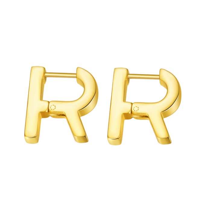 Bông Tai Nam Nữ Unisex Hình Chữ R Titan Ko Han Rỉ TT 3923 - 1 Cặp