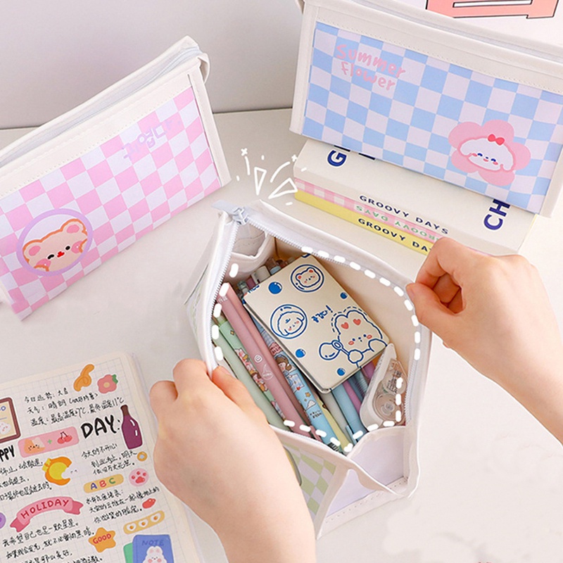 Túi Đựng Bút Chì Bằng Da PU Sức Chứa Lớn Họa Tiết Hoạt Hình