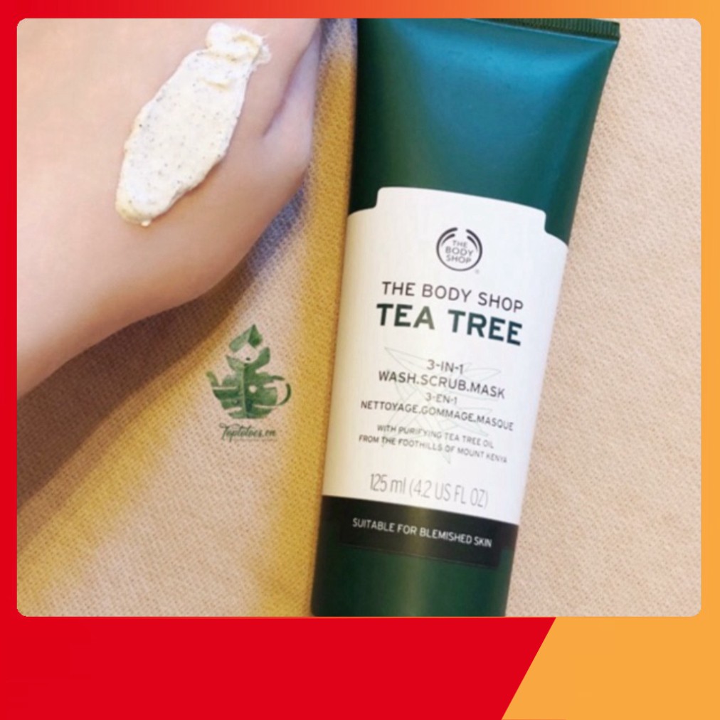 SỐC MÙA HÈ Sữa rửa mặt kiêm mặt nạ và tẩy tế bào chết The Body Shop Tea Tree 3 In 1 Wash Scrub Mask làm sạch sâu, detox,