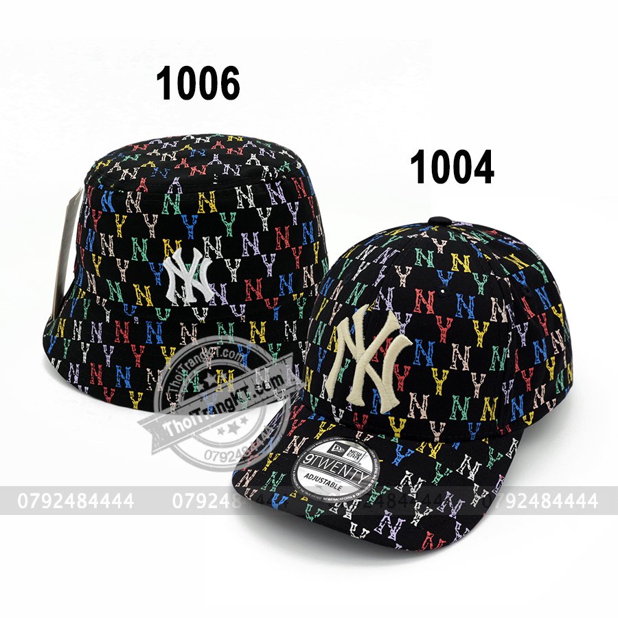 Combo 2 Nón MLB Monogram NY sắc màu Đen