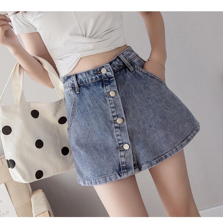 Chân Váy Denim Lưng Cao Dáng Rộng Chống Chói Dễ Phối Đồ Thời Trang Mùa Hè Cho Nữ