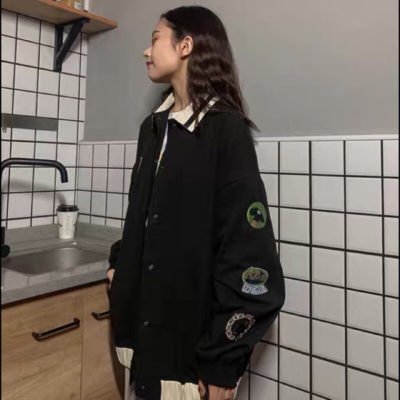 Áo khoác bomber form rộng có cổ dành cho nam và nữ