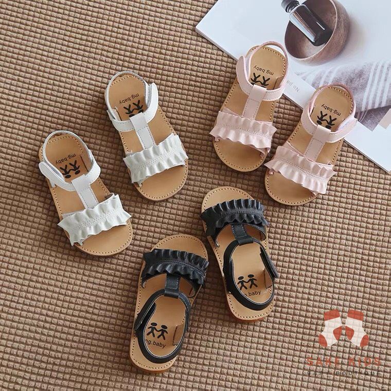 Giày sandal cho bé gái - Sandal chính hãng MG Baby quai dán phối viền bèo nhúm chất da PU mềm đế chống trơn trượt V621