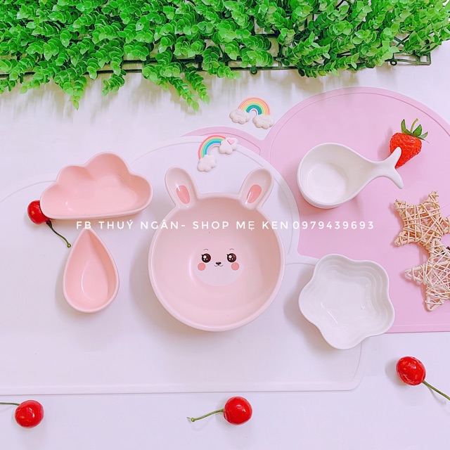 Bát sứ thỏ hồng tai dài cho bé ăn dặm đường kính 13cm