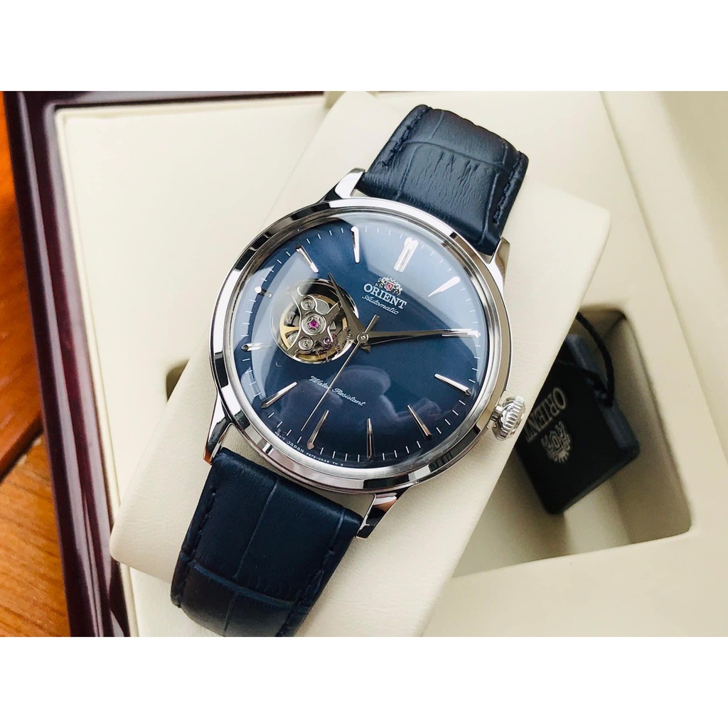 Đồng hồ nam chính hãng Orient Bambino Open Heart RA-AG0005L10B -Máy Automatic cơ - Kính cứng cong - Mặt số Xanh Blue