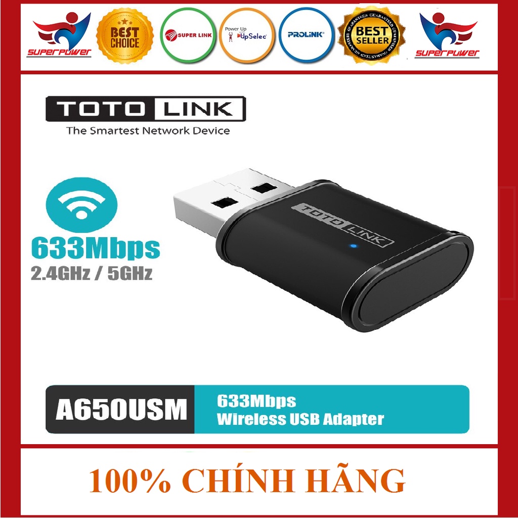 USB Wi-Fi băng tần kép chuẩn AC650 Totolink A650USM