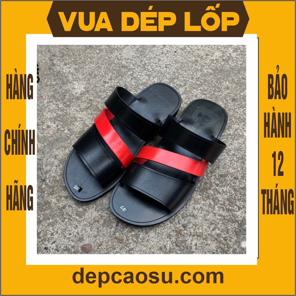 Dép 3 quai chéo màu đỏ đế cao 2,5cm thương hiệu Vua Dép Lốp Phạm Quang Xuân, chính hãng, có bảo hành, ảnh thật, có sẵn