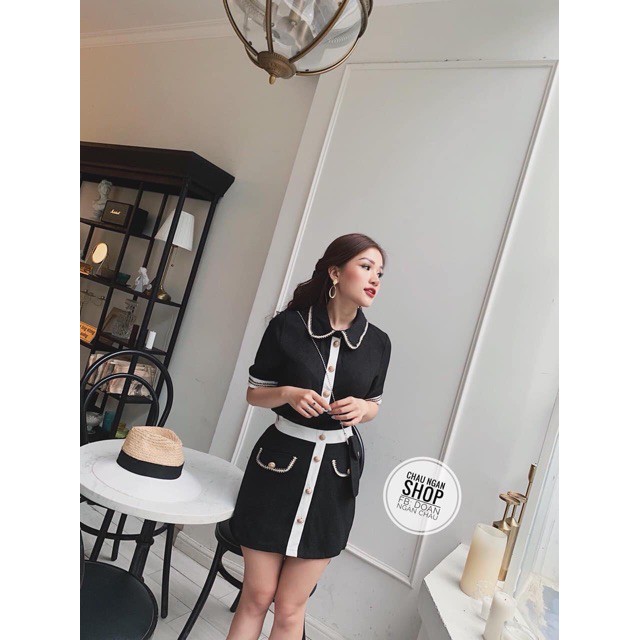 Sét viền đính cúc chất lụa  Quảng Châu ảnh thật clio